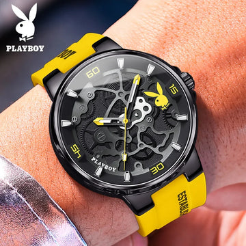 PLAYBOY Luxury Original Silicone Strap Fashion Casual Quartz High Quality Waterproof Watches for Men